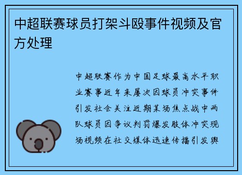 中超联赛球员打架斗殴事件视频及官方处理